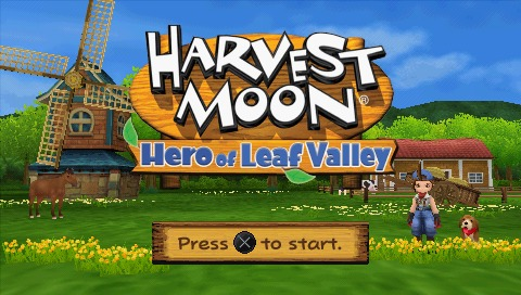 Harvest Moon: Hero of Leaf Valley title screen for PSP